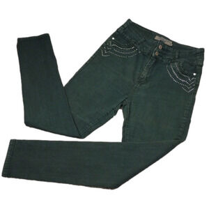 Adriana Jeans by Lamasini Vintage Green Embellished High Rise Skinny Color Jean
